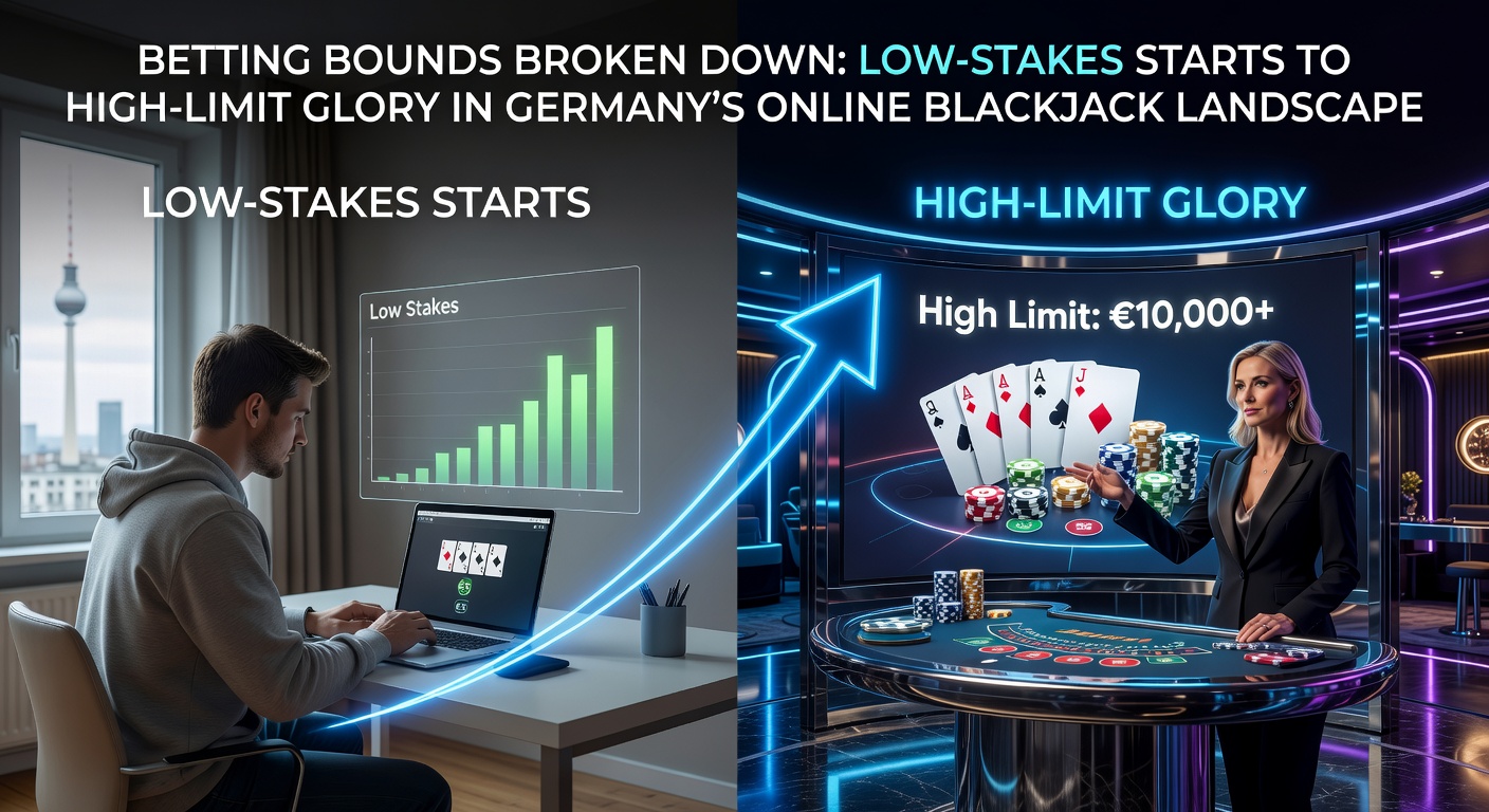 Ein Spieler am Online-Blackjack-Tisch mit niedrigen Einsätzen, der allmählich zu höheren Limits aufsteigt, typisch für deutsche Plattformen