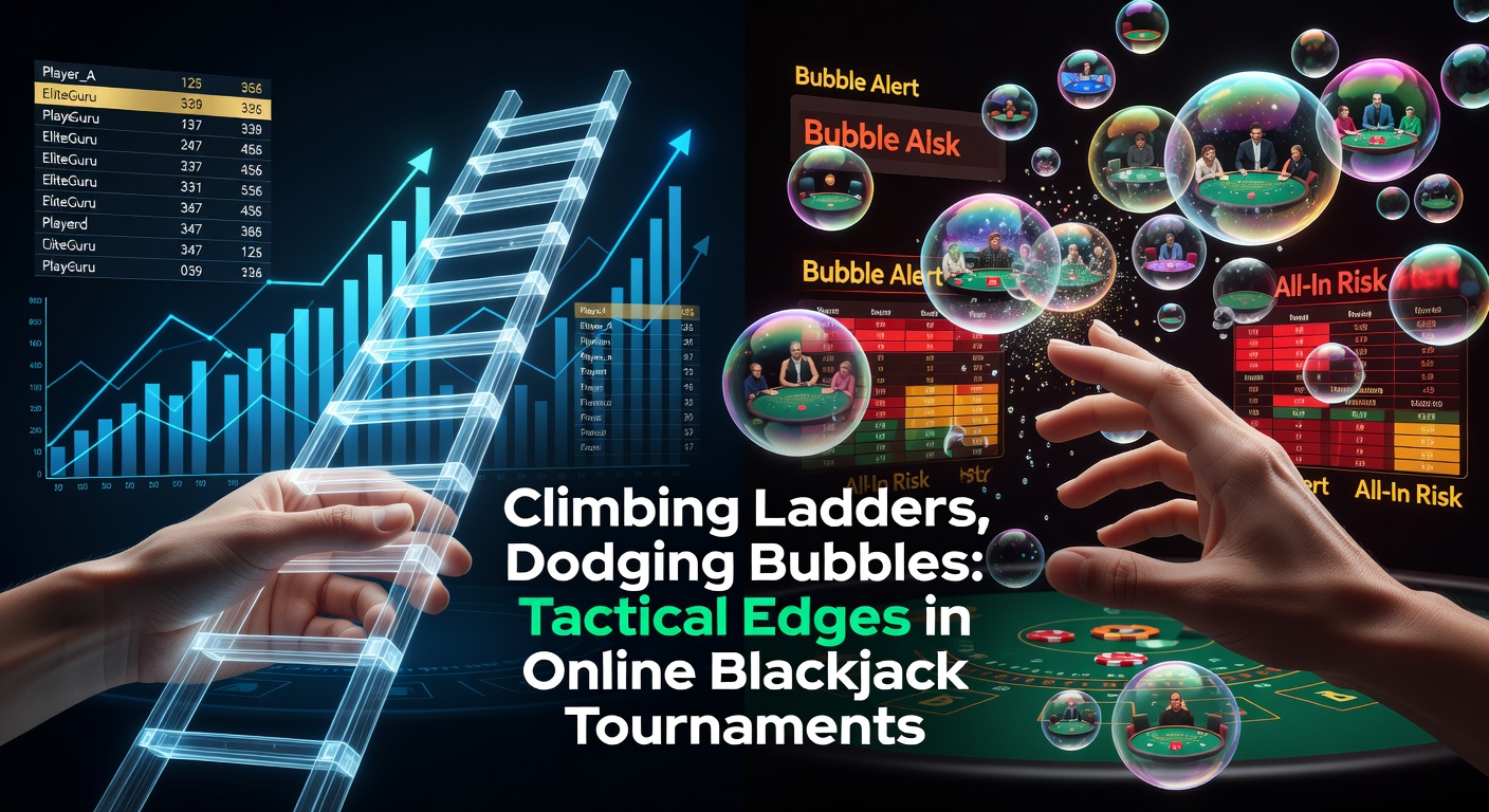 Nahaufnahme einer Bubble-Situation in einem Blackjack-Turnier, mit angespannten Spielern und kritischen Chip-Stacks