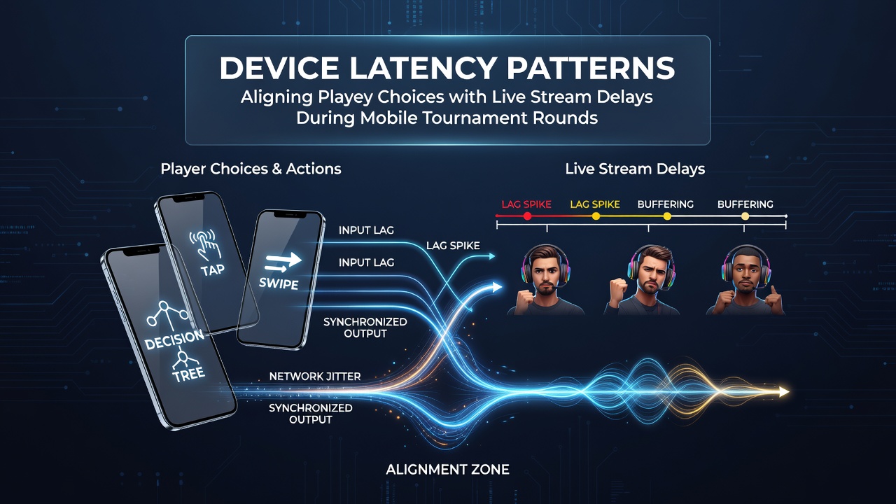 Illustration von mobilen Geräten mit Latenzanzeigen während eines Live-Turniers