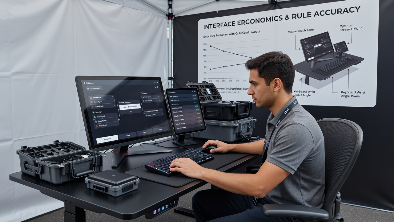 Mobile Turnieroberfläche mit ergonomischen Elementen zur Regelanzeige und Touch-Optimierung