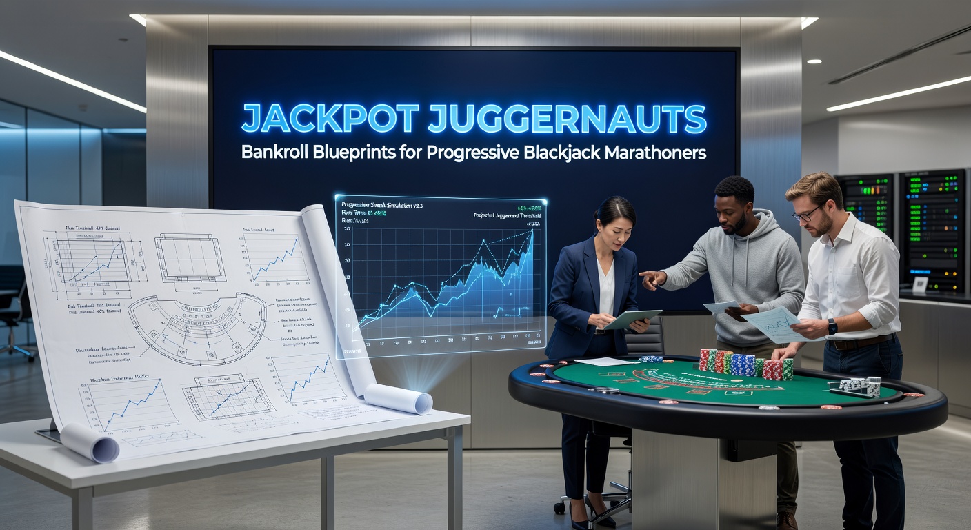 Ein dynamisches Blackjack-Tisch-Setup mit leuchtenden Jackpot-Anzeigen und Stapeln von Chips, die auf progressive Preise hindeuten