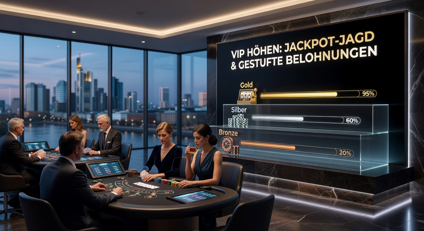 VIP-Spieler am High-Stakes-Blackjack-Tisch mit überlagerter Jackpot-Leiste und Belohnungsstufe-Indikatoren