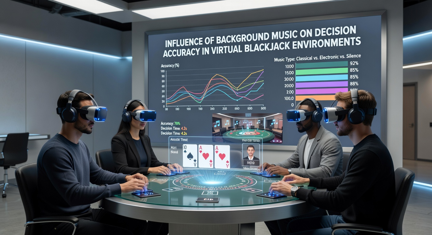Virtueller Blackjack-Tisch mit Hintergrundmusik in einer digitalen Casino-Umgebung